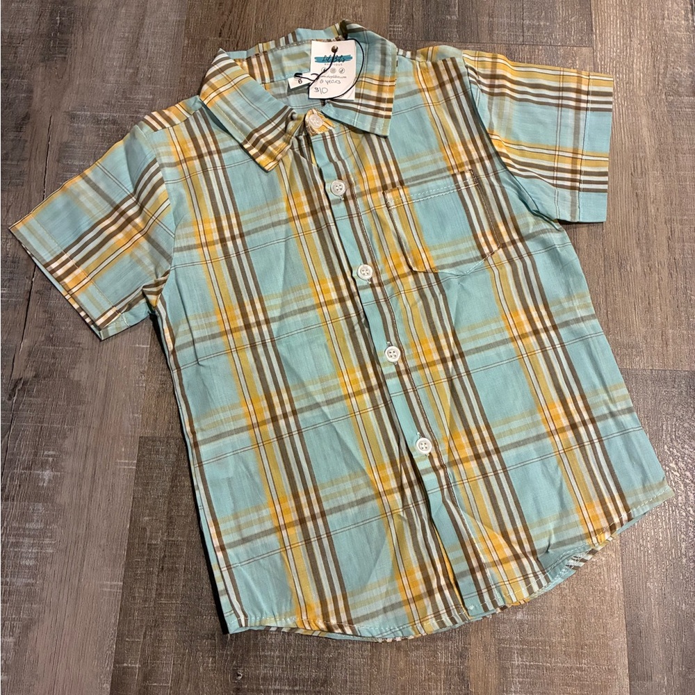 Kids Plaid Button-Down Shirt - Blue and Yellow